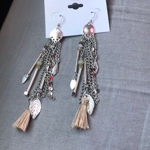Boho silver chain & tassels dangle earrings